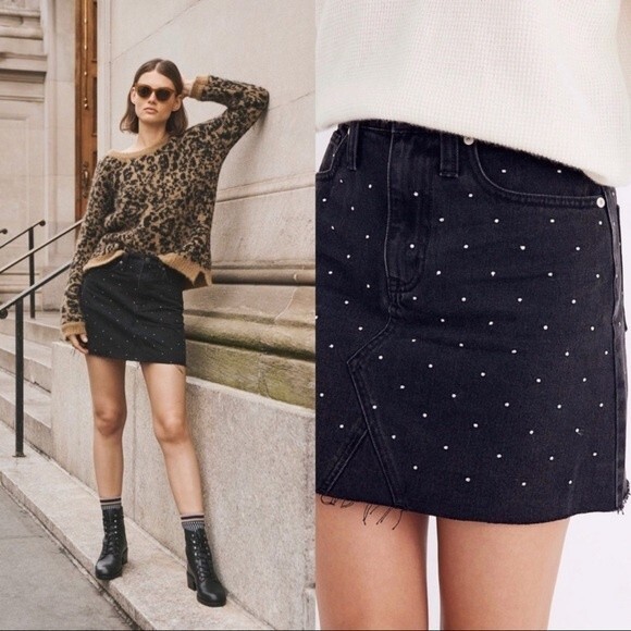 Madewell Rigid Denim A-Line Mini Skirt Metallic Dots Edition Black Jean 24 XS - Picture 4 of 16
